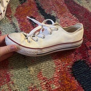 Kids White Canvas Low-Top Sneakers with Red Trim
